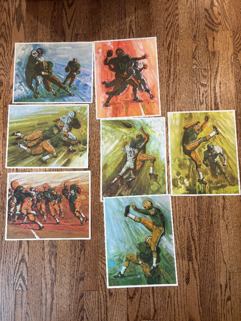 Complete Set of 8 Vintage 1966 Green Bay Packers in Action Mobil Oil Prints